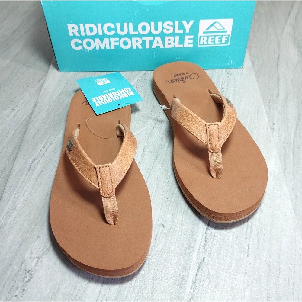 New in Box! REEF Women's Sz 7 Baja Sands Sandals Almond - CJ9083